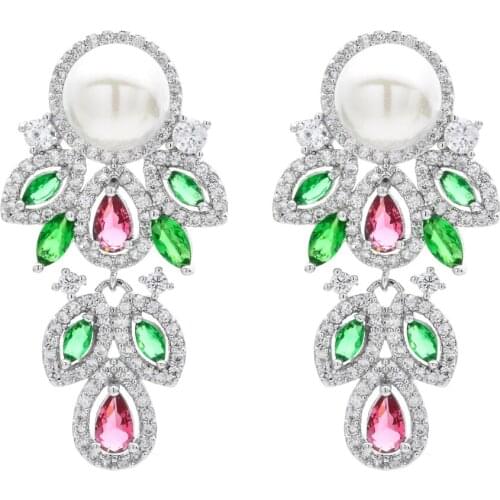 High-end atmosphere fashionable pearl zircon earrings, charming plant flowers for womens jewelry ER-306