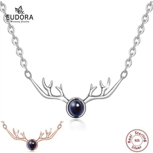 EUDORA 925 Sterling Silver 100 languages I love You Antlers Pendant Necklace Fine Jewelry for Women Valentines day gifts D002Bj