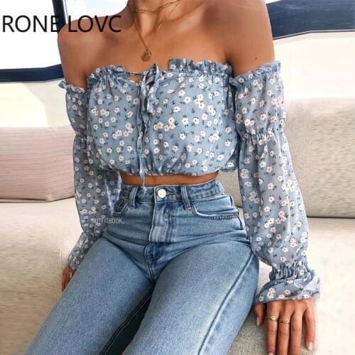 Women Off Shoulder Floral Print Tied Detail Blouse Spring Tops and Blouses
