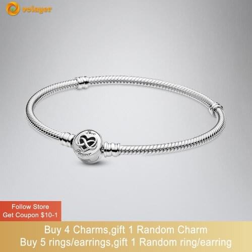 Volayer 925 Sterling Silver Brace Heart Infinity Clasp Snake Chain Bracelet Women DIY Jewelry Making Girl Birthday Gifts