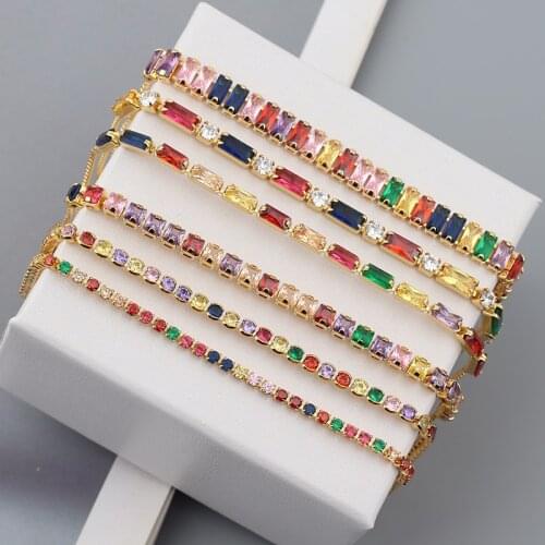 Womens Charm Tennis CZ Zircon Rainbow Bracelet For Women Luxury Multicolor Crystal Bracelet Couple Jewelry Gifts Pulseras Femme