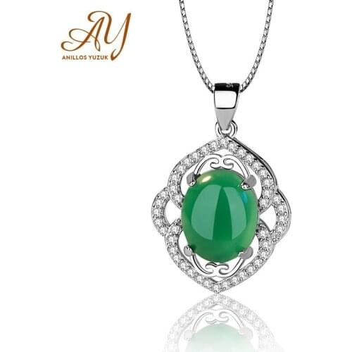 Anillos Yuzuk Oval Natural Green Jade Pendant Necklace For Women 925 Silver Color Necklace Agate Jade Bizuteria Pendant