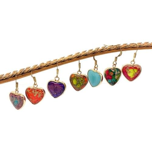 1 Pair Natural Stone Turquoise Earrings Heart-shaped Jewelry Multi-color Edging Process DIY Making Jewelry Accessories Charm