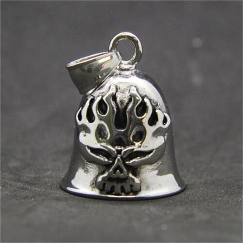 1pc Newest Fire Flame Biker Skull Bell Pendant 316L Stainless Steel Jewelry Biker Style Skull Pendant