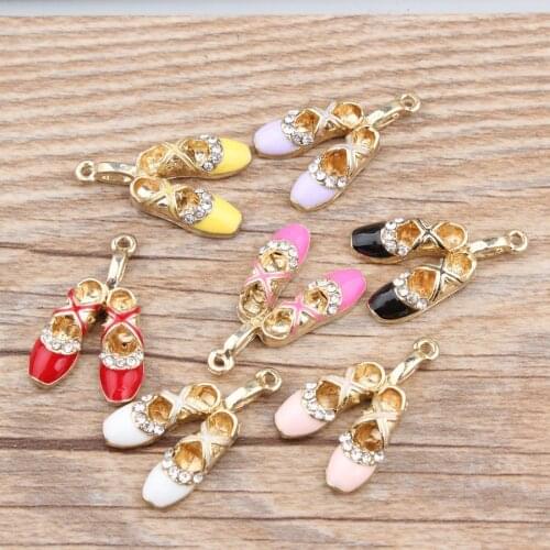 Mini 10pcs rhinestones ballet shoes alloy jewelry Necklace Pendants Girl DIY bracelet decoration drip oil charms phone charm
