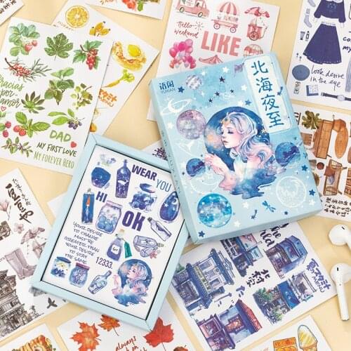 50pcs/box Vintage Scrapbooking Diy Stickers Pack Decorative Salt-based Collection Diary Journal Washi Paper Sticker for Art