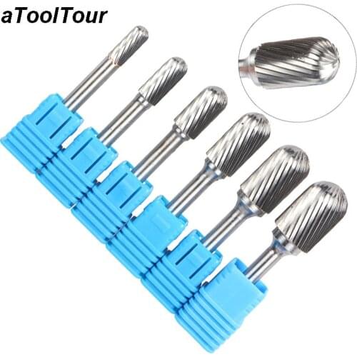 6mm 1/4" Shank Style C Mould Carving Tools Single Cut Tungsten Carbide Rotary File Burr Milling Cutter Cylindrical for Metal