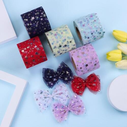 8cm 25Yards Star Tulle Rainbow Color Mesh Fabric for Cake Topper Tutu Pom Bow Soft Squine Tulle DIY Wedding Birthday Decoration