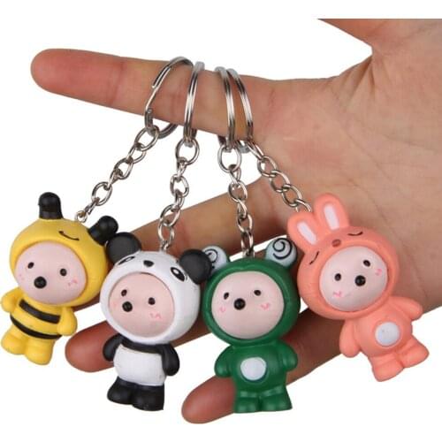 4 Styles Cartoon Animal Mouse Doll Keychain Key Ring Fashion pvc rabbit bee panda frog Car Key Chain Pendant Gifts Women Jewelry