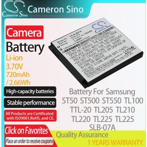 CameronSino Battery for Samsung ST50 ST500 ST550 TL100 TTL-20 TL205 TL210 TL220 fits Samsung SLB-07A Digital camera Batteries