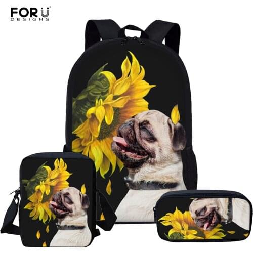 FORUDESIGNS Sunflower Puppy Print Kids Girl School bag Set Elementary School Student Backpack Children Book Bags School Rucksack