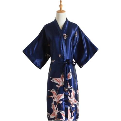 Hot Sale Navy Blue Chinese Women Silk Rayon Robe Dress Bridemaids Sexy Wedding Nightgown Kimono Bathrobe Plus Size
