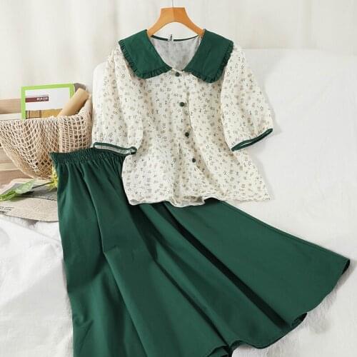 GUUZYUVIZ Elegant Women Set Short Sleeve Floral Sweet Blouse Crop Top And High Waist Midi Skirt Harajuk Casual Summer 2 Piece