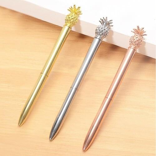 Kawaii Rose Gold Pineapple Ballpoint Pen 1.0mm Metal Cute 3 Color Gifts Boutique Student Stationery Office Pen Writing