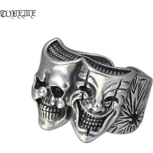 100% 925 Silver Clown Ring 925 Sterling Joker Man Ring Vintage Silver PUNK Jewelry Funning Ring Resizable