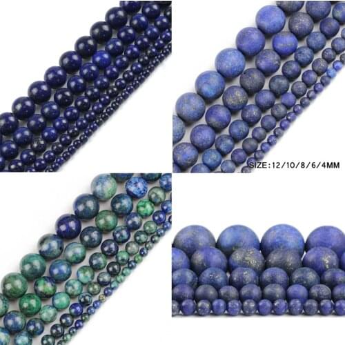 Natural Stone Lapis Lazuli Matte charm Round Spacer Loose Beads for Jewelry Making 4 6 8 10 12mm Diy Bracelets Necklace 15inch