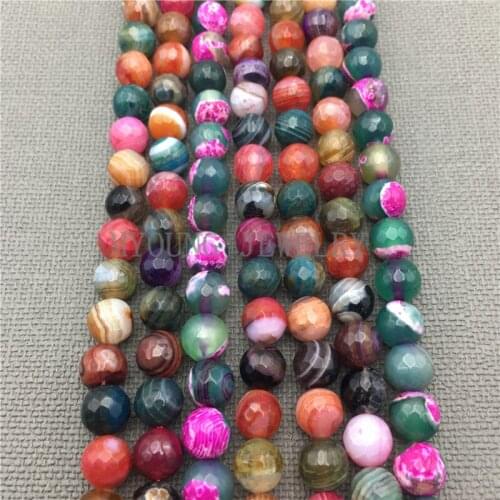 MY0071 Round Faceted Colorful Lace Agates Beads,Banded Stone, 6mm,8mm,10mm,12mm for Necklace Bracelet Making