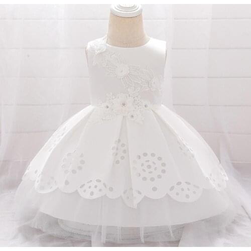 Girls Summer sleeveless flower lovely princess dress hollow pleated lace dress lace lace dress baby girl baptismal dress