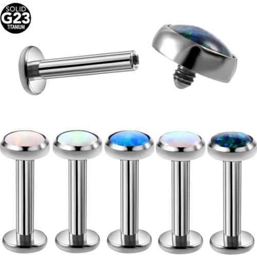 Hot Sale 1PC Titanium Opal Stone Labret Stud Lip Piercing Rings Internally Thread Opal Ear Tragus Helix Barbell Earrings Jewelry