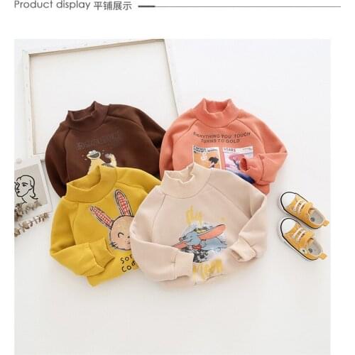 Hot Sale 2020 Winter New Baby Doll Bear Children Plus Velvet Sweatshirt Boys and Girls O-neck Pullover Cotton Top Baby Clothes