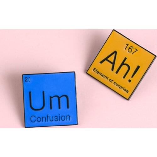 Periodic Table of Elements Metal Brooch Yellow Surprise AH Blue Chaos UM Badge Fun Jewelry Gifts To Chemical Friends Ornaments