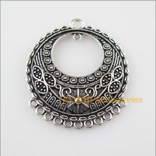 Fashion 4Pcs Tibetan Silver Color Round Flower Charms Pendants Connectors 34x38mm