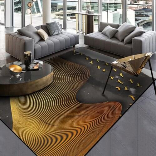 Fashion Abstract Atmosphere Dark Gray Gold Line Bedroom Living Room Non Slip Bedside Carpet MatCustom Size