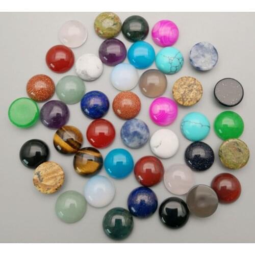 Fashion 12MM mixed Natural Stone Beads Flat bottom cabochon for Jewelry making ring accessories 50Pcs/lot Free shipping NO hole