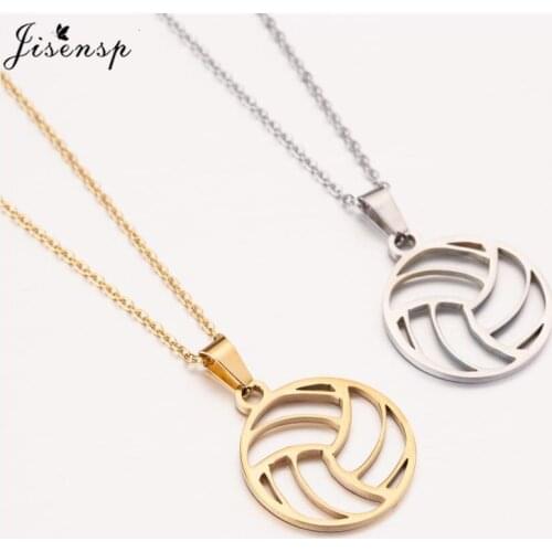 Fashion Beach Volleyball Pendant Necklace Hollow Football Stainless Steel Circle Charm Necklaces Sport Jewelry Graduation Gift