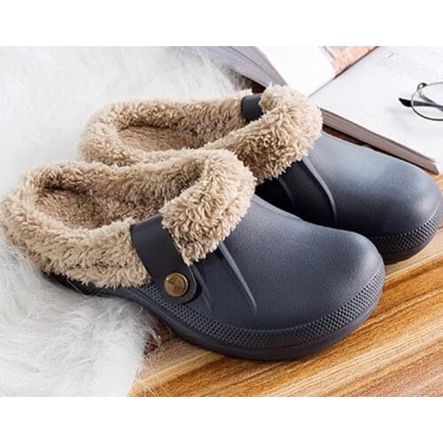 Topvivi men slippers soft living room Plush Waterproof Warm Fur Slippers Clogs Indoor Slippers house winter flats Unisex slides