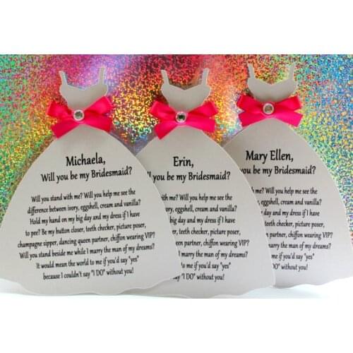 Custom diamond name Will you be my bridesmaid maid of honor flower girl wedding Dress invitations Proposal Cards Party favors