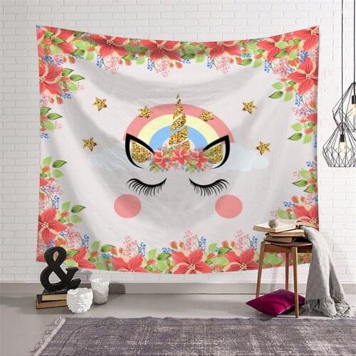 Cartoon Animal Pattern Wall Tapestry Unicorn Print Wall Hanging Room Carpet Polyester Home Decorative Wall Tapestry