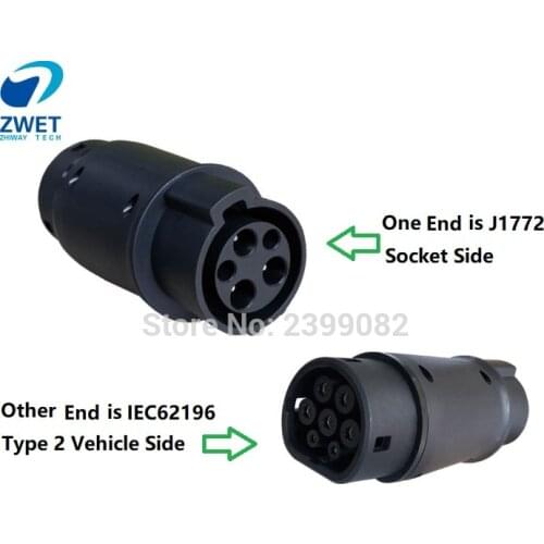 ZWET j1772 EV Adaptor Socket 32A Electric Vehicle Car EV Charger Connector Type 1 and Type2 Electric Vehicle Charging Adapte
