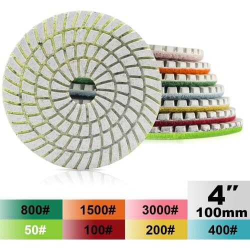 7pcs/set 4 inch wet 100mm wet diamond polishing pads with 3.0mm thickness granite marble wet polishing with water