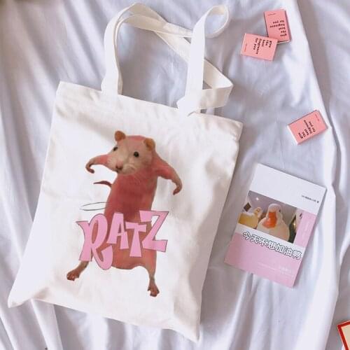 Kawaii mouse letter print spoof casual canvas bag Harajuku funny female shoulder bag ins new animal Ulzzang women shopper bags
