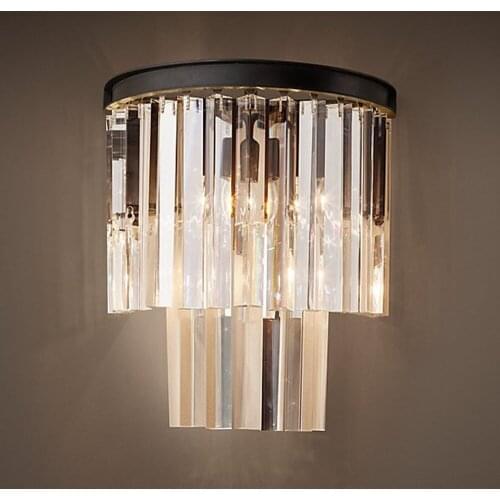 American Country Style Luxury Crystal Wall Lamp For Living Room Bedside Asile Porch Light With LED Bulbs Length30cm