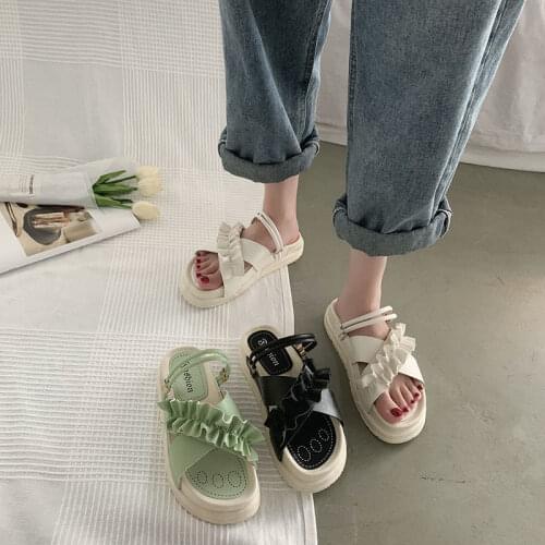 Shoes Woman Platform Sandals Women 2021 New Summer Student Flat Roman Style Black Green