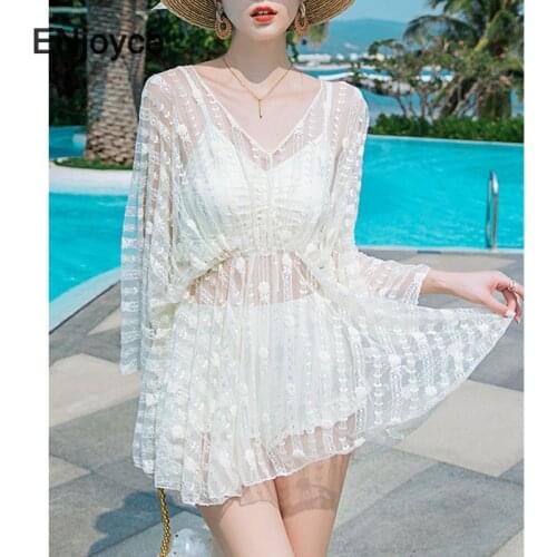 Sexy Bikini Three Piece Set Swimdress 2021 Cover Up Swimsuit Women Swimwear Swimming Bathing Suit See Through Beach Wear Summer
