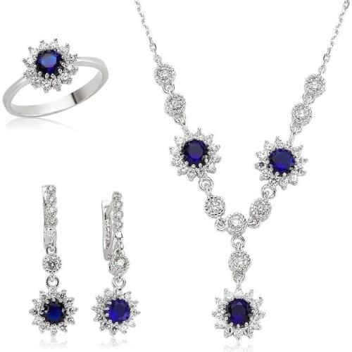 Silver Dark Blue Cubic Zirconia Women 'S Set
