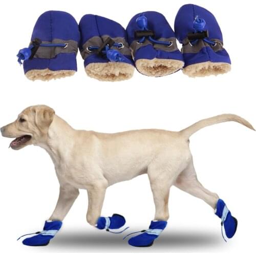 4pcs/set Pet Warm Shoes Non-slip Waterproof Plus Velvet Plush Dog Cat Soft Shoes Rain Boots Sport Shoes Pet Accessories