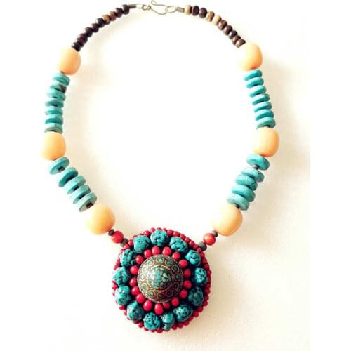 Tibetan Ethnic Necklace Nepal vintage handmade jewelry Big Pendants TNL155