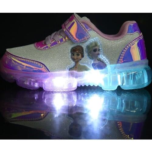Disney Cartoon Frozen 2 children casual shoes girls sports shoes casual LED light flash shoes baby elsa princess shoes