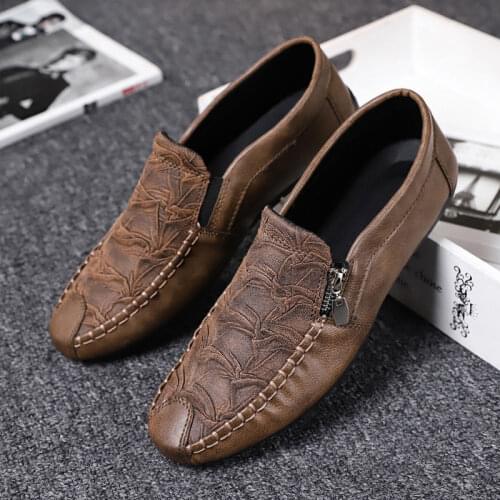 Summer 2021 Men Driving Shoes Korean Bean Shoes Social Youth Leather Shoes Mens Casual Shoes Slip-on Peas Shoes Quality Leather