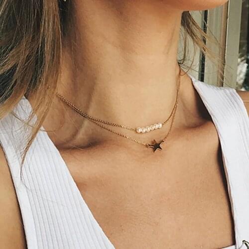 Vintage Fashion Multilevel Gold Necklaces For Women Artificial Pearl Star Sequins Pendant Necklace 2020 Female Boho Jewelry Gift
