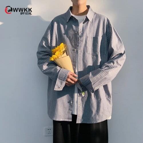 WWKK Fashion Casual Shirt Men Striped long Sleeve Lapel Breathable Chic Blouse Camisa Masculina Brand Shirts Men M-5XL 2021