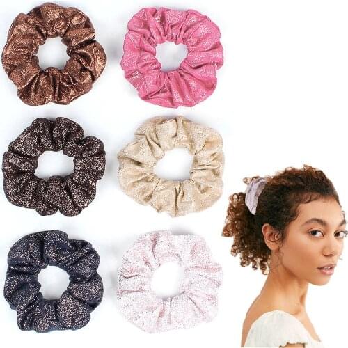 Women Solid Color Vintage Leather Hair Rope Headband Scrunchies Big Colorful Elastic Hair Bands Girl Hair Accessories