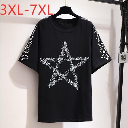 New 2021 summer plus size tops for women large loose short sleeve black cotton five-pointed star T-shirt 3XL 4XL 5XL 6XL 7XL