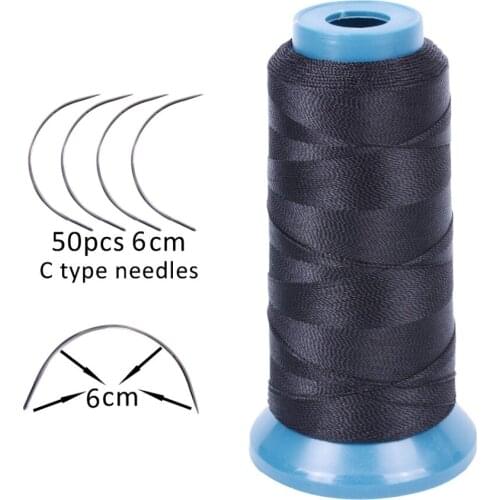 1 Roll black hair weaving thread High Intensity Polyamide Nylon Thread 50pcs 9cm weaving needles /C type needles/curved needle