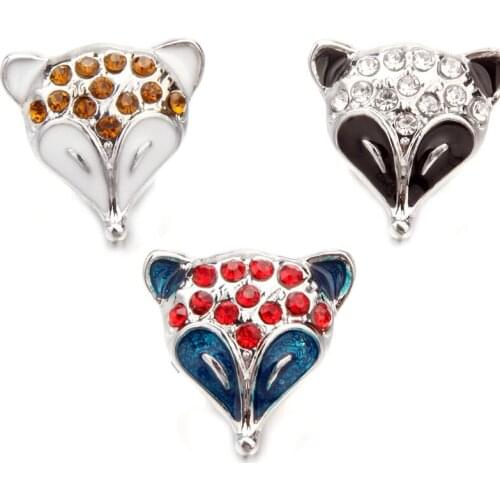 10pcs/lot New Snap Jewelry Metal Rhinestone Gold Fox 18MM Snap Buttons Fit DIY Snap Bracelets for Women Buttons Jewelry