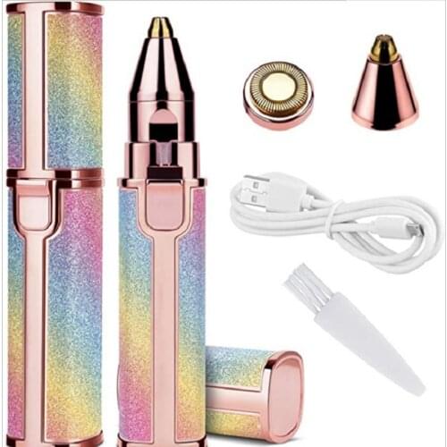 2 IN 1 Rechargeable Electric Eyebrow Trimmer Epilator Female Body Facial Lipstick Shape Hair Removal Mini Painless Razor Shaver
